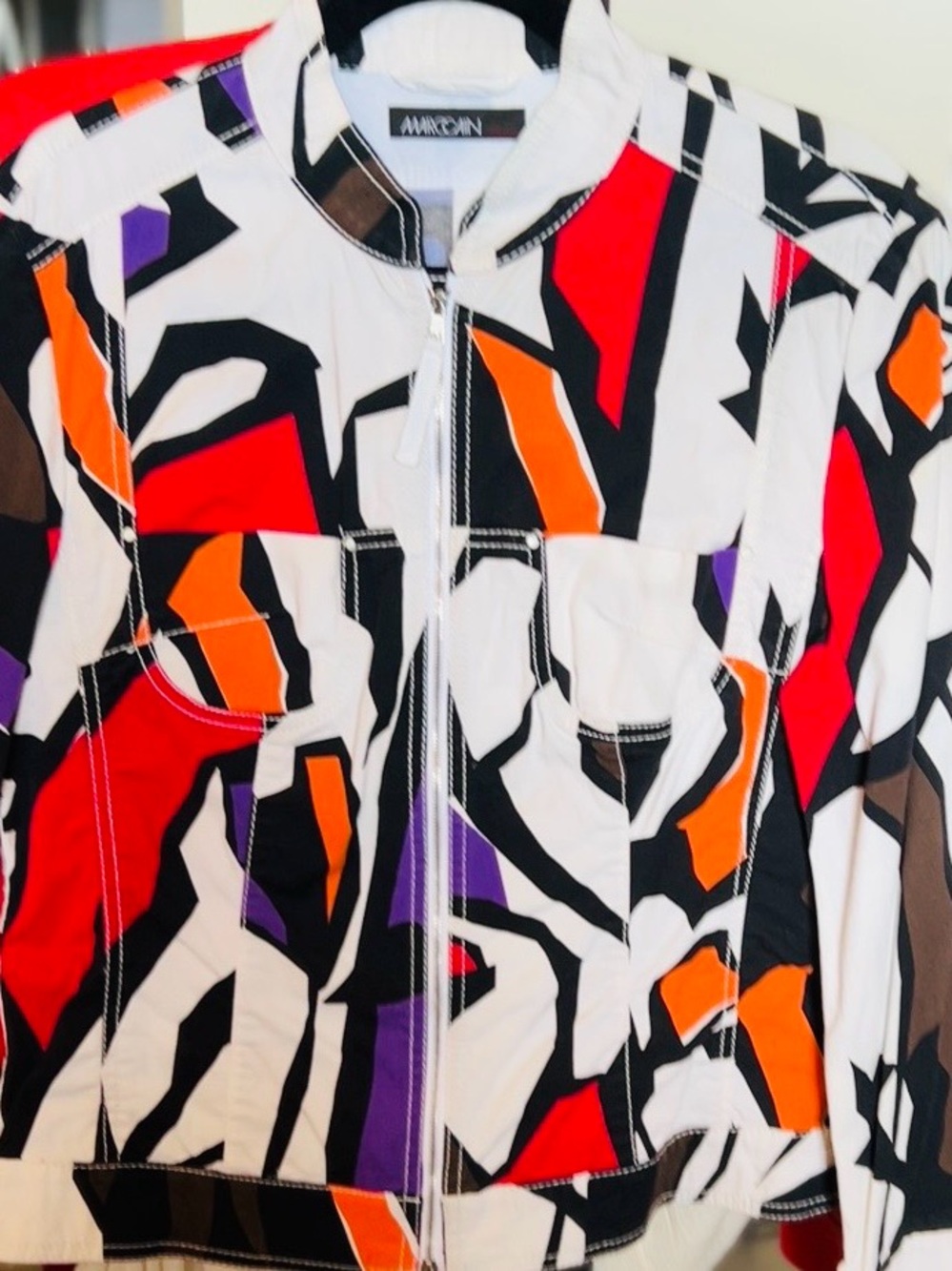 Marc Cain White bomber Jacket with Abstract Print. Lots of beautiful details.